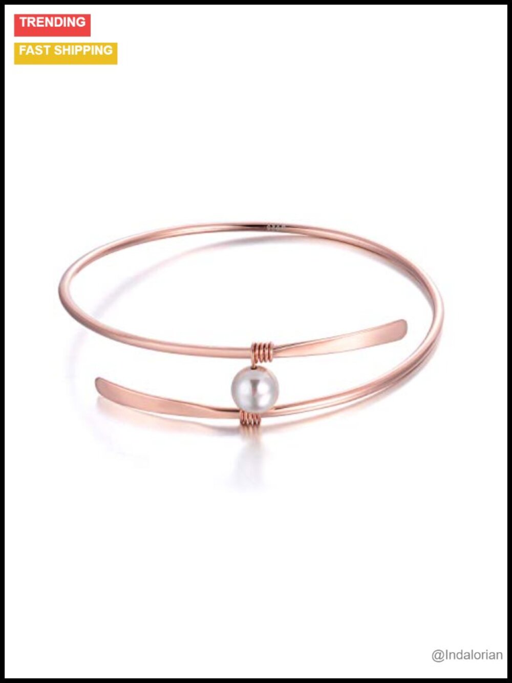 925 Sterling Silver 18K Rose Gold Freshwater Pearl Bangle Bracelet for Women